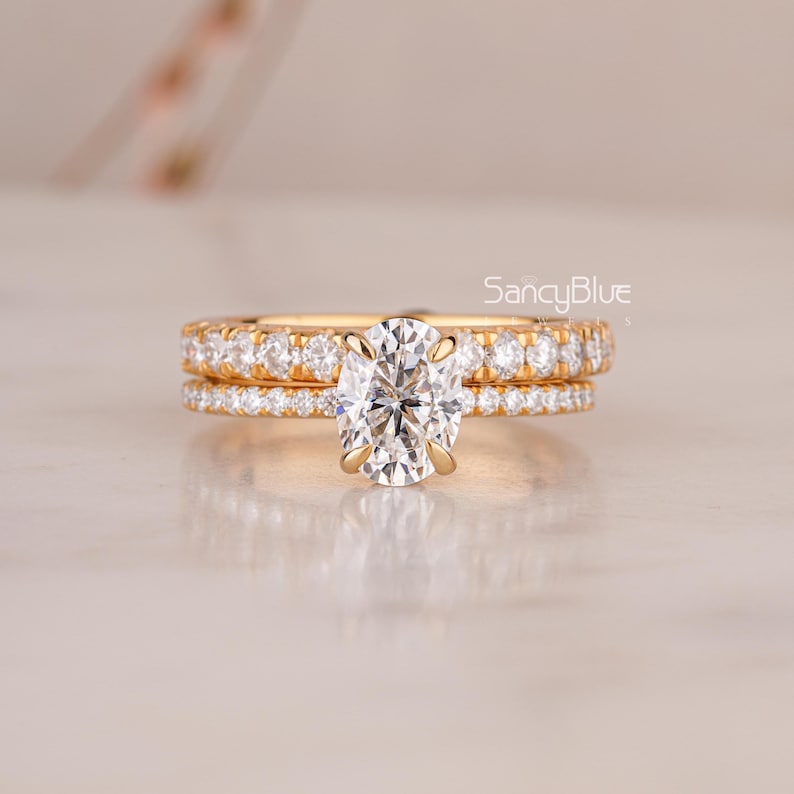 1.30 CT Oval Cut Moissanite Wedding Ring Set, 14K Solid Gold Engagement ...