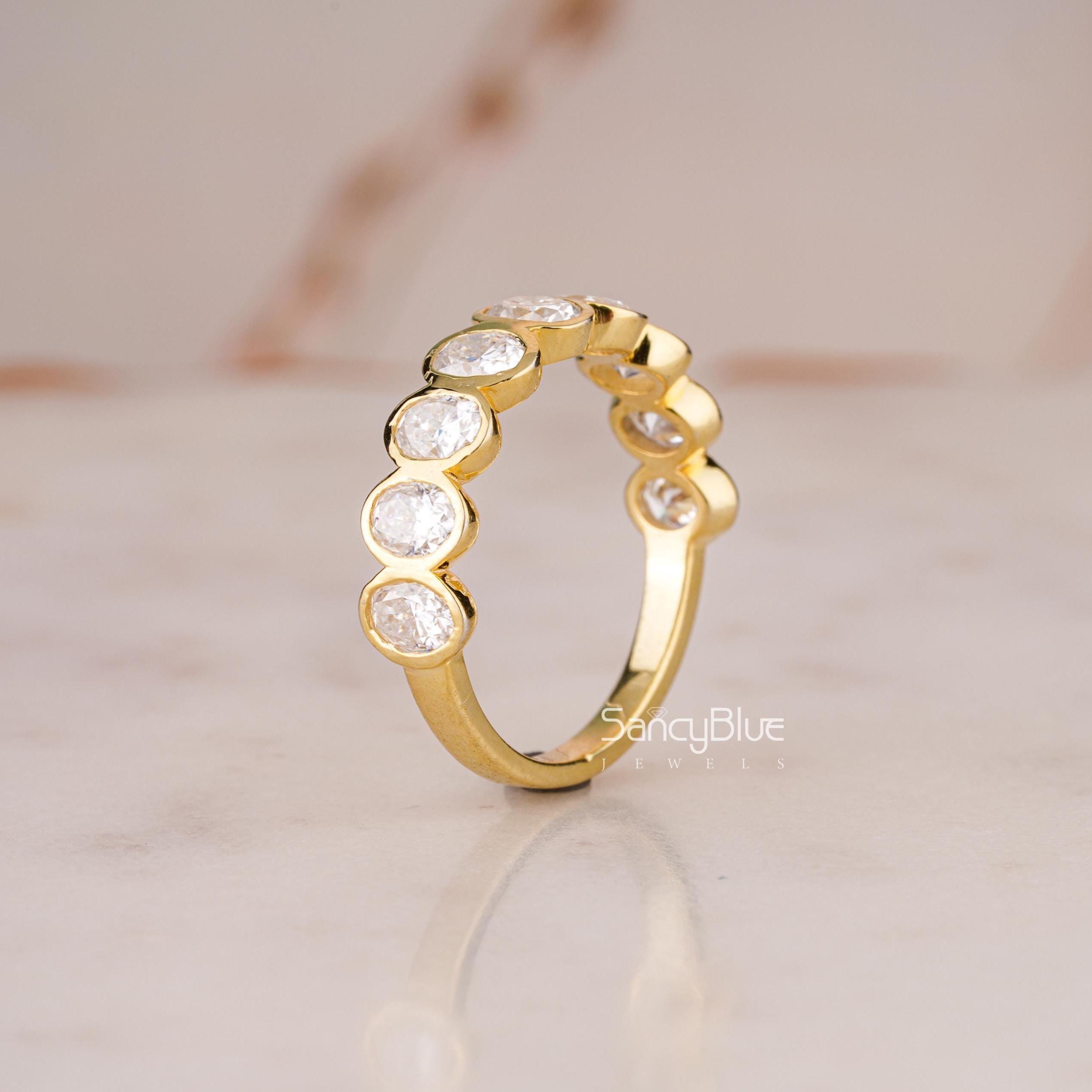 Bezel-set Half Eternity Oval Cut Moissanite Wedding Band, 14K Gold ...