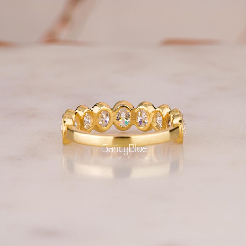 Bezel-set Half Eternity Oval Cut Moissanite Wedding Band, 14K Gold ...
