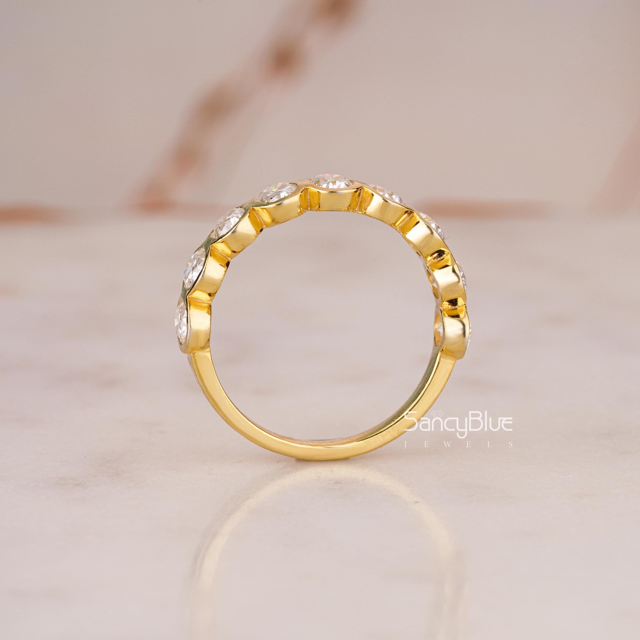 Bezel-set Half Eternity Oval Cut Moissanite Wedding Band, 14K Gold ...