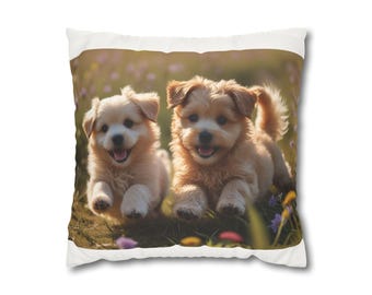 Cozy Pet Pillowcase with Puppies, Decorative Cushion Cover, Cute Animal Gift, Home Decor, Dog Lover Accessories, Pet Lover Decoration