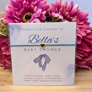 Cadeau personnalisé pour shower de bébé garçon, bracelet pour les souhaits d'un garçon, cadeau bleu cadeau baby shower, carte de remerciement pour baby shower personnalisée
