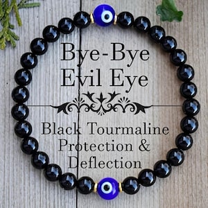 Black Tourmaline  Evil Eye Bracelet – Unisex Protection Crystal Jewelry, Energy Healing Stretch Bracelet