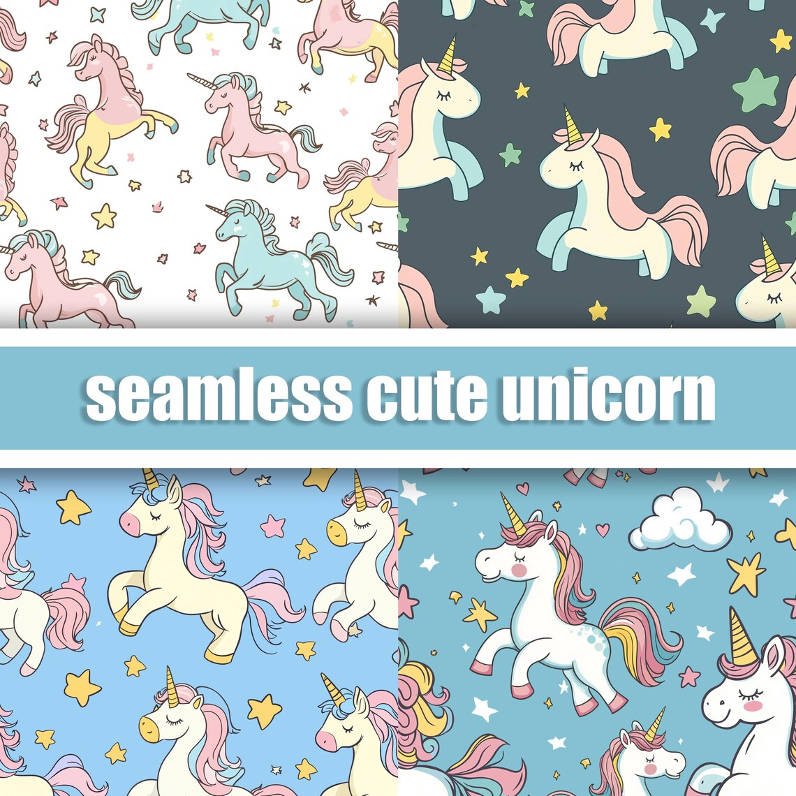 Unicorn Pastel Pattern Print Floor Mat