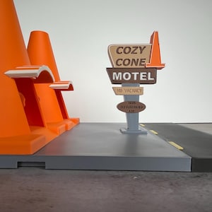 Route 66 Town, Model Town, Car Hotel, Caution Cone Hotel Playset | Cozy Cone