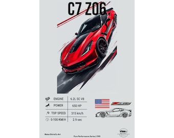 Corvette C7 Z06 Digital Download | Printable American Muscle Car Poster | Chevrolet Supercar Wall Art | Instant Car Lover Gift