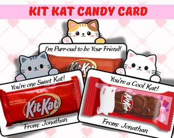 Kit Kat Valentine Candy Card | Editable Cat Valentine | Instant Download | Printable Classroom Valentine | Canva Template