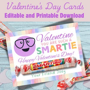Tarjeta de San Valentín de Smarties / Editable en Canva / Descarga instantánea / Etiqueta de San Valentín / Dulces de San Valentín / Tarjeta de San Valentín escolar