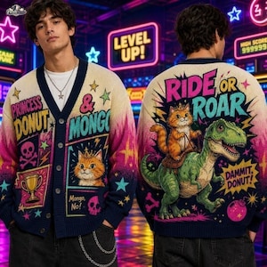 Dungeon Crawler Carl Ride Or Roar Cardigan, Dungeon Crawler Cardigan, Carl Princess Donut and Mongo Sweater, LitRPG Reader Gift,Fantasy Gift
