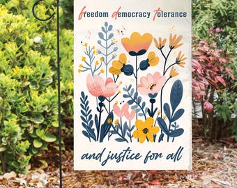 Floral Subtle FDT Yard Flag, Anti Trump Sign, Justice for All, Equality and Protest, Liberal Leftist Gift, FDT Anti Maga Flag