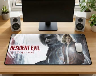 RE Desk Mat, Resident Evil Leon Kennedy Grace Ashcroft Desk Mat, Horror Game Merch, Gamer Gift, Gothic Gaming,Survival Horror Game Accessory