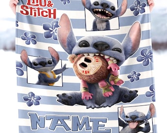 Personalized Stitch Blanket, Disneyland Stitch Blanket, Stitch Birthday Gifts, Stitch Blanket For Kids, Custom Name Blanket