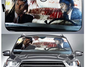 Pulp Fiction Car Sun Shade, Vincent & Jules Movie Scene Cover, Tarantino Windshield Sunshade, Retro Film Car Accessory
