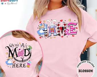 Custom Name Alice in the Wonderland We're All Mad in Here T-shirt, Personalized Kid Name Shirt, Alice in Wonderland Kid Tee, Birthday Gifts