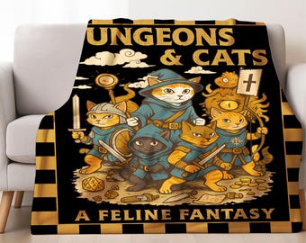Dungeons And Cats DnD Game Fan Lover Blanket, Dungeon Blanket, Dnd Gift, Dnd Blanket Fans Gifts, Video Games Blanket