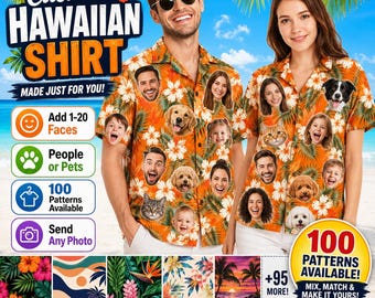 Custom Hawaiian Shirt With Photos, Personalized Face Hawaiian Shirt For Men Women, Summer Aloha Beach Shirt, Couple Matching Shirt