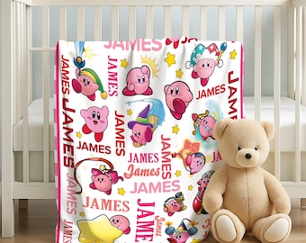 Personalized Kirby Blanket, Kirby Fleece Blanket, Kirby Sofa Blanket, Kirby Birthday Gift, Christmas Gift