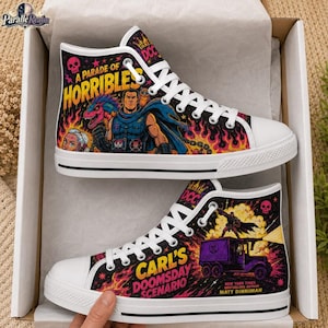 Carl’s Doomsday Scenario High Top Shoes, Dungeon Crawler Carl Sneakers, A Parade of Horribles LitRPG Book Fan Gift, Fantasy Reader Gift