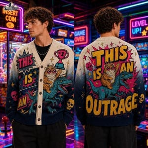 This Is An Outrage Knitted Cardigan, Princess Donut and Mongo Sweater, Dungeon Crawler Carl Reader Gift, Princess Donut Book Lover Gift afbeelding 2
