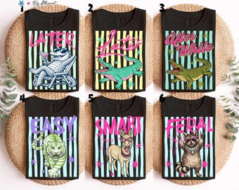 Plus tard, chemise aux couleurs du confort Gator, t-shirt rétro animal personnalisé, chemise graphique vintage au choix de votre animal, t-shirt cadeau d'été rayé drôle