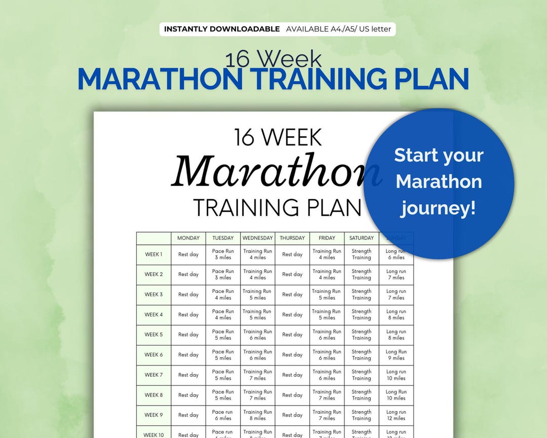 Printable 16 Week Marathon Training Plan, Running Guide, Cardio Tracker ...