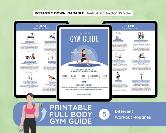 Gym Workout Guide Printables | 5 Workout Exercise Charts for Each Muscle Group | Strength & Fitness Planner | Instant Download | Gym guide