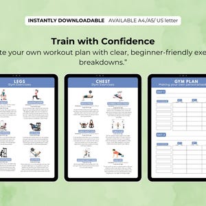 Gym Workout Guide Printables | 5 Workout Exercise Charts for Each Muscle Group | Strength & Fitness Planner | Instant Download | Gym guide image 3