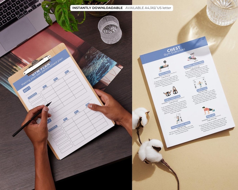 Gym Workout Guide Printables | 5 Workout Exercise Charts for Each Muscle Group | Strength & Fitness Planner | Instant Download | Gym guide image 7