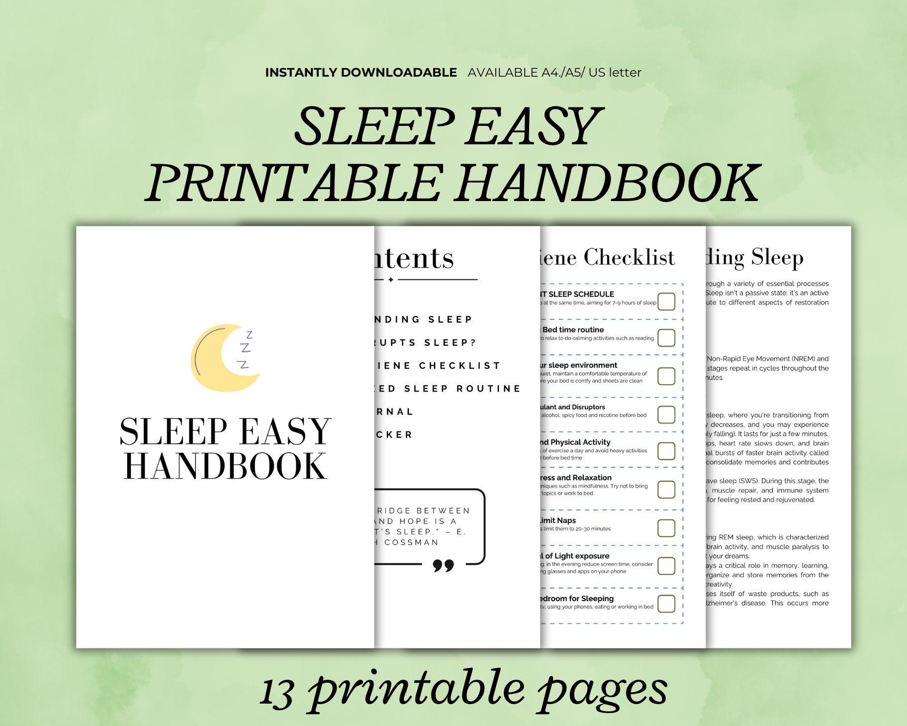 Sleep Easy Handbook Printable, Instant Download, Sleep Journal, Sleep ...