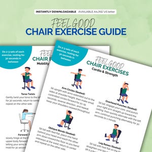 Plan de entrenamiento en silla imprimible para personas mayores y principiantes – Rutina de ejercicios sentados (PDF) – Programa de fitness de bajo impacto en casa - Tamaño A4/A5/carta estadounidense
