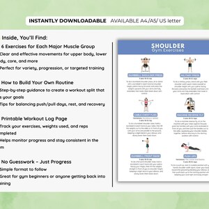 Gym Workout Guide Printables | 5 Workout Exercise Charts for Each Muscle Group | Strength & Fitness Planner | Instant Download | Gym guide image 6