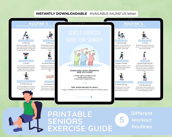 Senior Exercise Printable – Gentle Seated & Standing Workouts for Seniors – Low Impact Fitness Routine – Elderly Wellness PDF Guide