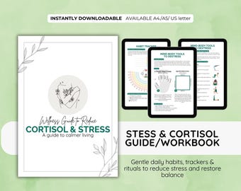 Stress reduzieren & Cortisol Ratgeber | Druckbare Stress Relief-Anleitung | Cortisol auf natürliche Weise zu senken Tagesplaner, Habit Tracker, Calm Routines
