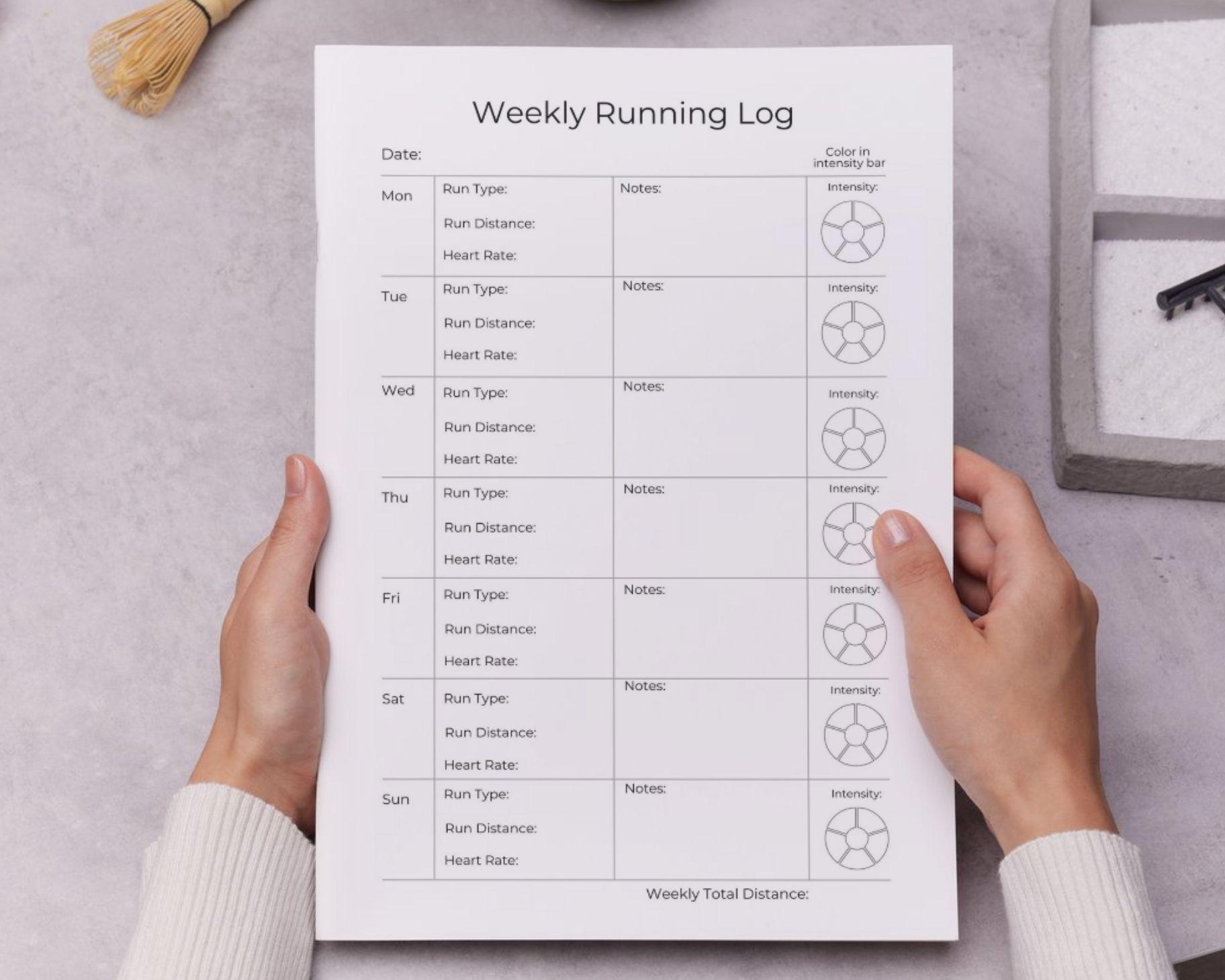 Weekly Running Log, Printable Weekly Running Log, Running Tracker ...