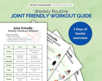 7-Tage Gelenk-freundlicher Workout-Leitfaden | Low Auswirkungen Fitness-Plan | Sichere Übung zu Hause für alle Ebenen | Druckbare Easy at Home Workout-Anleitung