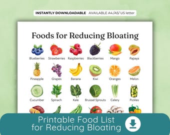 Foods for Reducing Bloating Guide | Printable Chart of Anti-Bloating Foods | Natural Digestive Health PDF