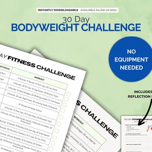 30-Day Fitness Challenge Printable | Full Body Home Workout Plan | No Equipment | Digital Download | Daily Exercise Calendar PDF