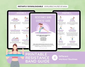 Guía de entrenamiento con banda de resistencia / Plan de ejercicios para todo el cuerpo en casa / Incluye estiramientos, glúteos, brazos y core / PDF para principiantes