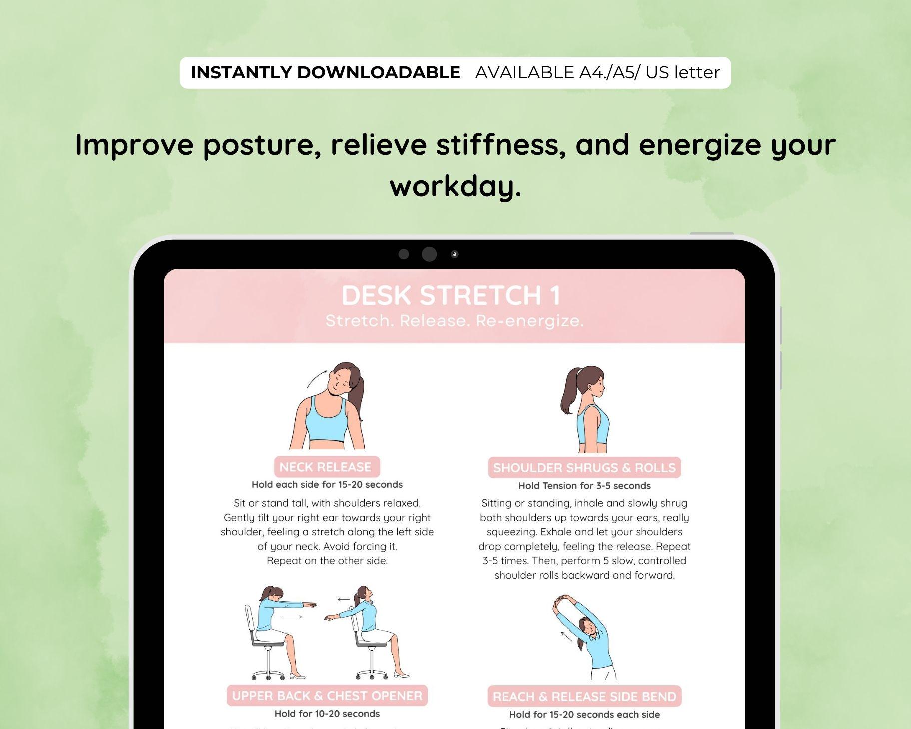 Desk Movement Guide | Printable Desk Exercise Guide | Posture, Stretch ...