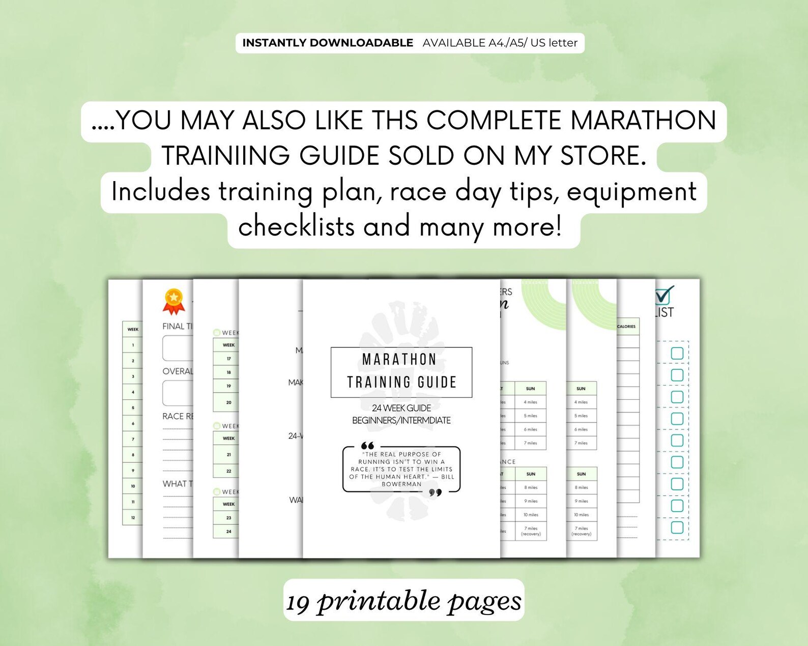 Printable 16 Week Marathon Training Plan, Running Guide, Cardio Tracker ...