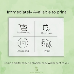 Puede incluir: Un gr&aacute;fico de descarga digital con cuatro iconos: agregar al carrito, comprar, descargar e imprimir. El texto "Disponible inmediatamente para imprimir" est&aacute; en la parte superior del gr&aacute;fico. El texto "Esta es una copia digital, no se enviar&aacute; ninguna copia f&iacute;sica" est&aacute; en la parte inferior del gr&aacute;fico.
