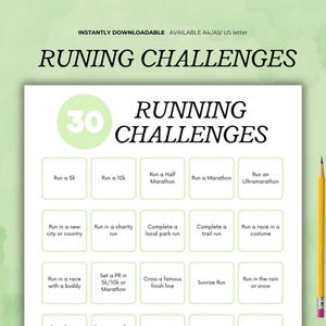 30 Running Challenges Printable, Running Goals, Fitness Challenge, Fitness Goals, Running Journal, Running Progress, Instant Download