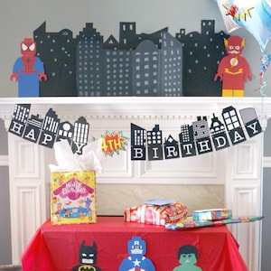 Superhero Cityscape PRINTABLE Banner with Number Burst
