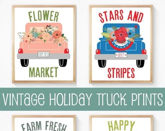 4 Holiday Vintage Truck Prints