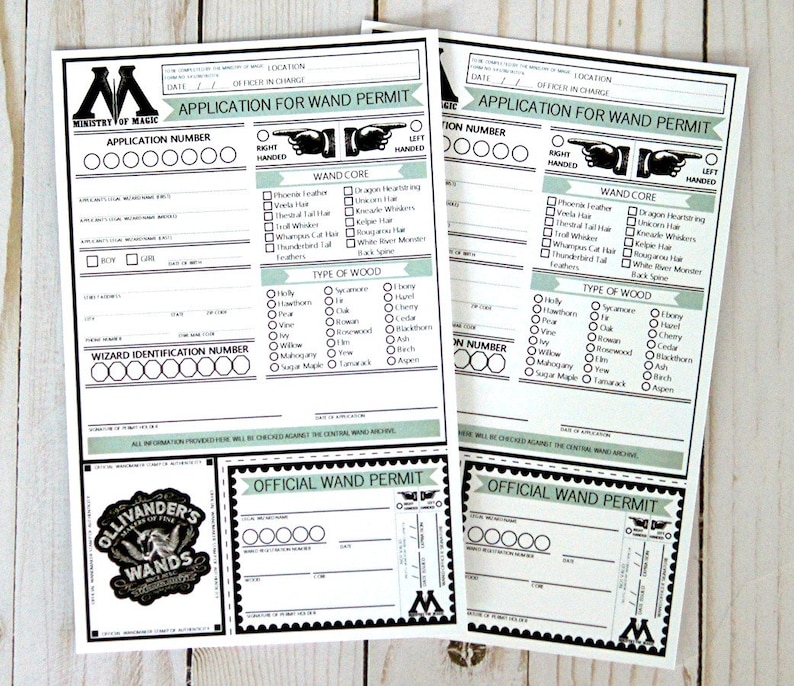 Wizard Inspired PRINTABLE Wand Permits image 1