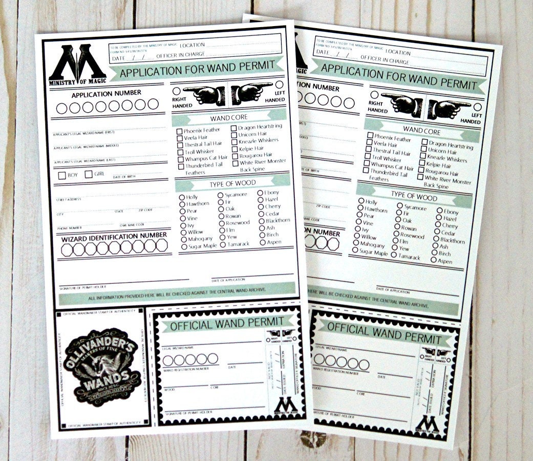 wizard inspired printable wand permits etsy