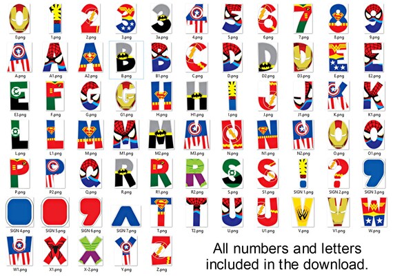 superhero alphabet printable letters etsy
