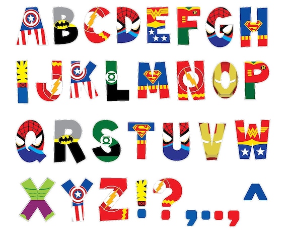 superhero alphabet printable letters etsy