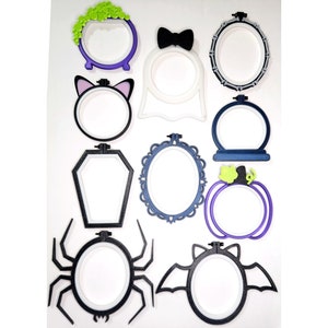 3D Printed Halloween Embroidery Hoops - Ghost, Coffin, Spider, Bat, Cauldron, Pumpkin, Crystal Ball, Black Cat, Bones, Gothic Frame