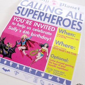 GIRLS Superhero Newspaper Custom PRINTABLE Birthday Invitation